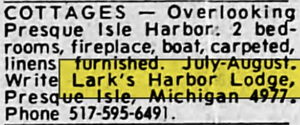 Larks Harbor Lodge Motel - Jun 1974 Ad